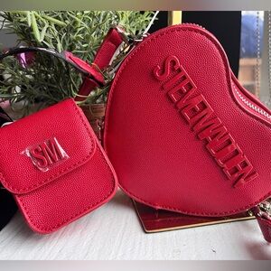 Steve Madden Crimson Heart Crossbody Bag 2 Straps Removable Pouch NWT